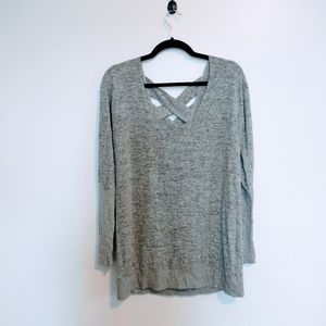 Miss Curveous grey long sleeve top with crossed back size medium